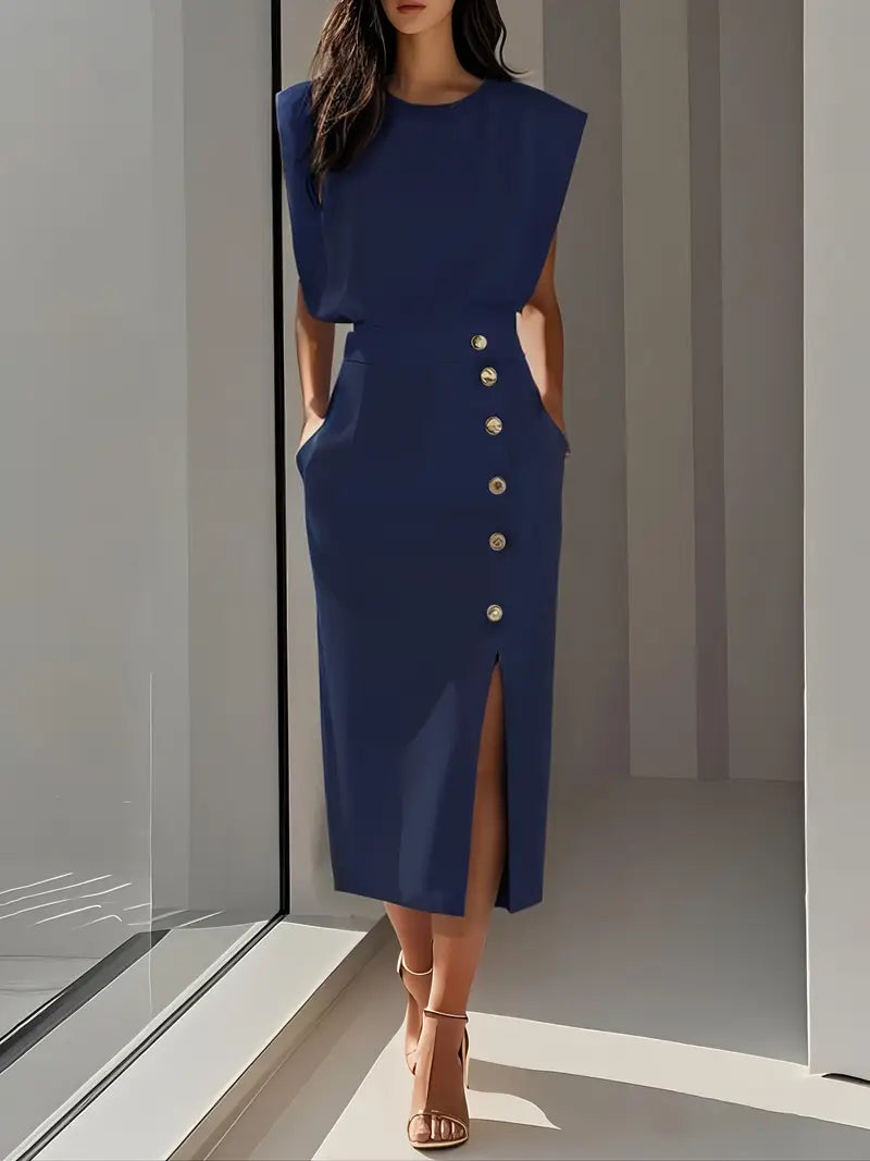 BEATA | ELEGANCKA SUKIENKA MIDI Z ROZCIĘCIEM