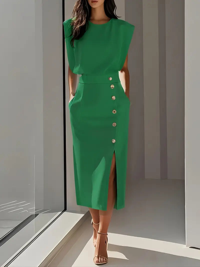 BEATA | ELEGANCKA SUKIENKA MIDI Z ROZCIĘCIEM