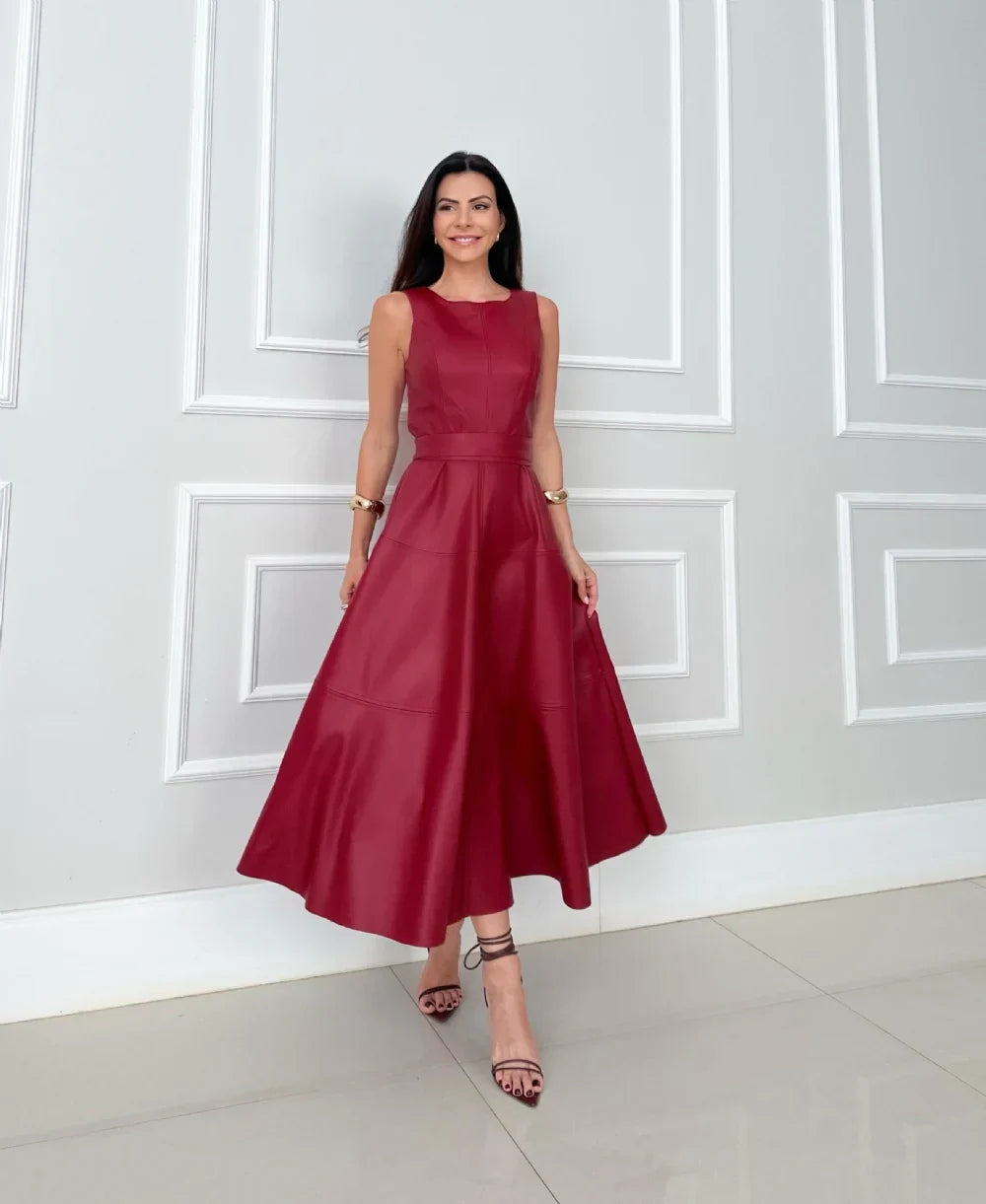 PRZEMYSŁAWA | ELEGANCKA SUKIENKA MIDI BEZ RĘKAWÓW
