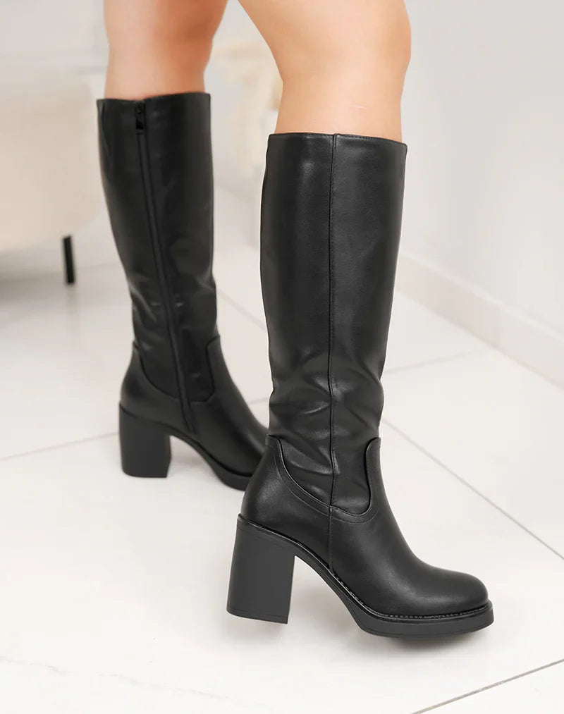 Sky - Wysokie Czarne Botki na Obcasie