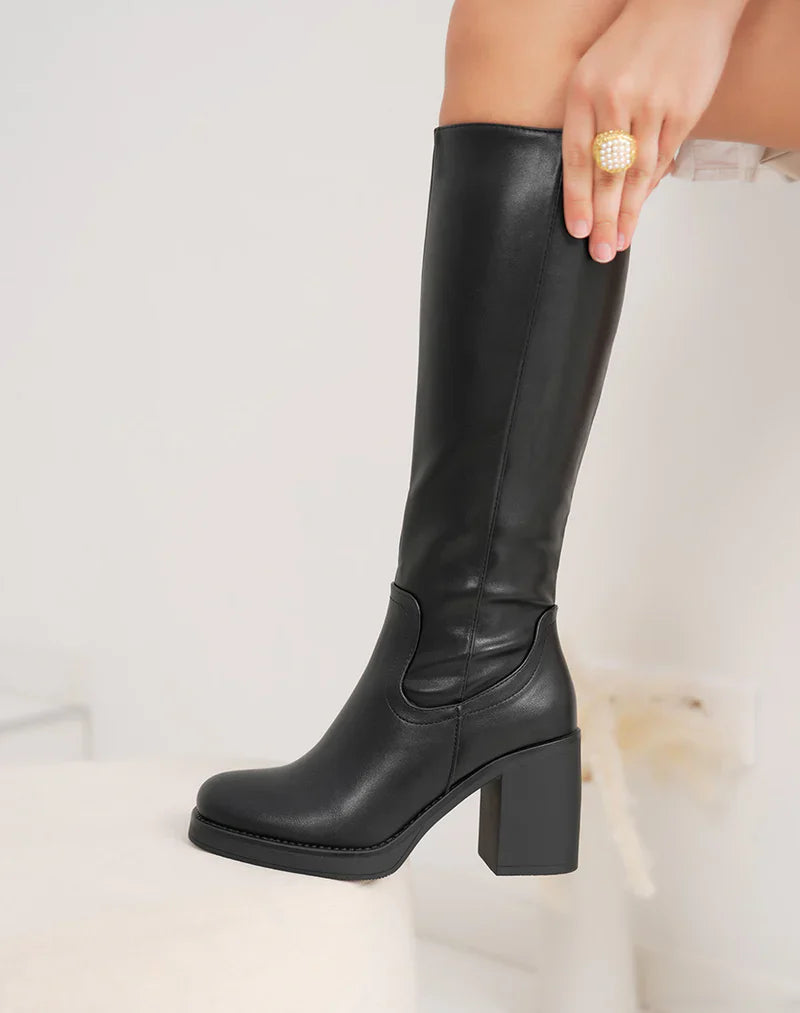 Sky - Wysokie Czarne Botki na Obcasie