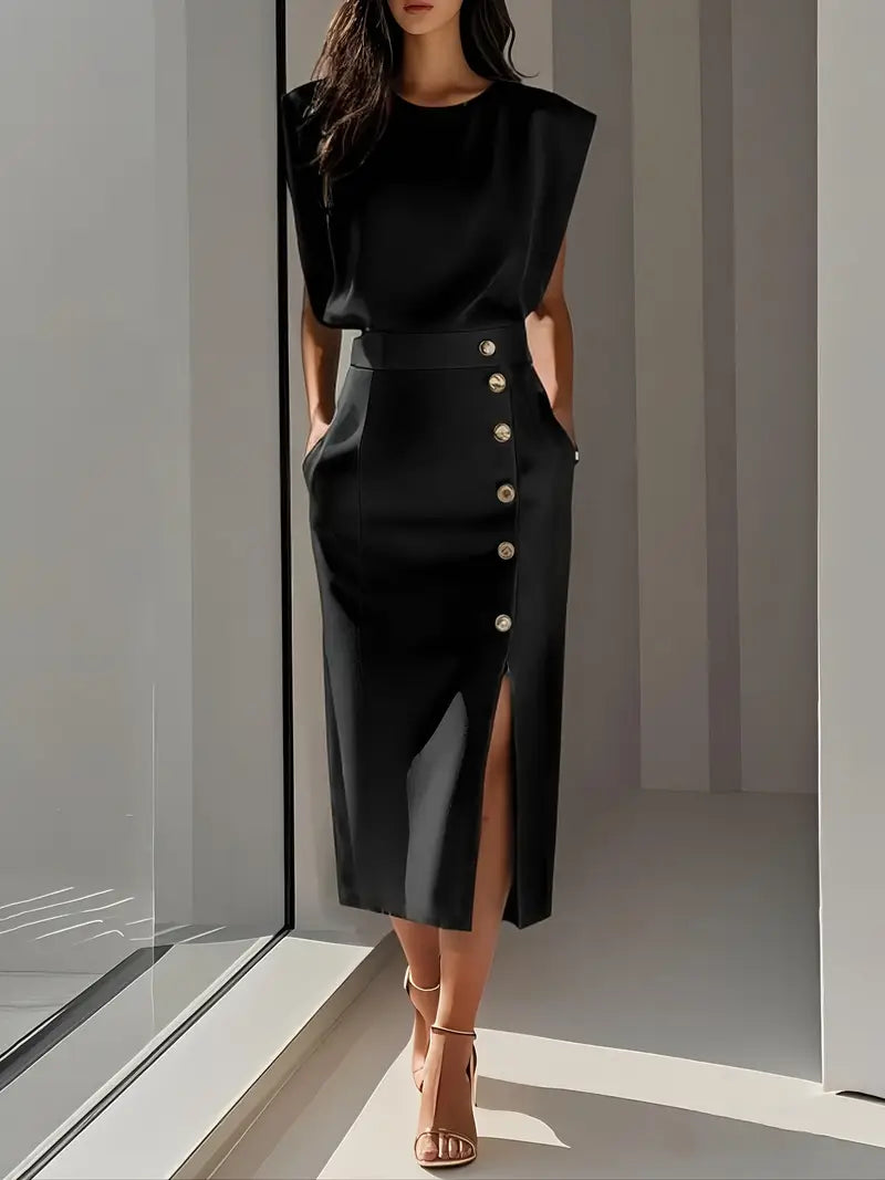 BEATA | ELEGANCKA SUKIENKA MIDI Z ROZCIĘCIEM
