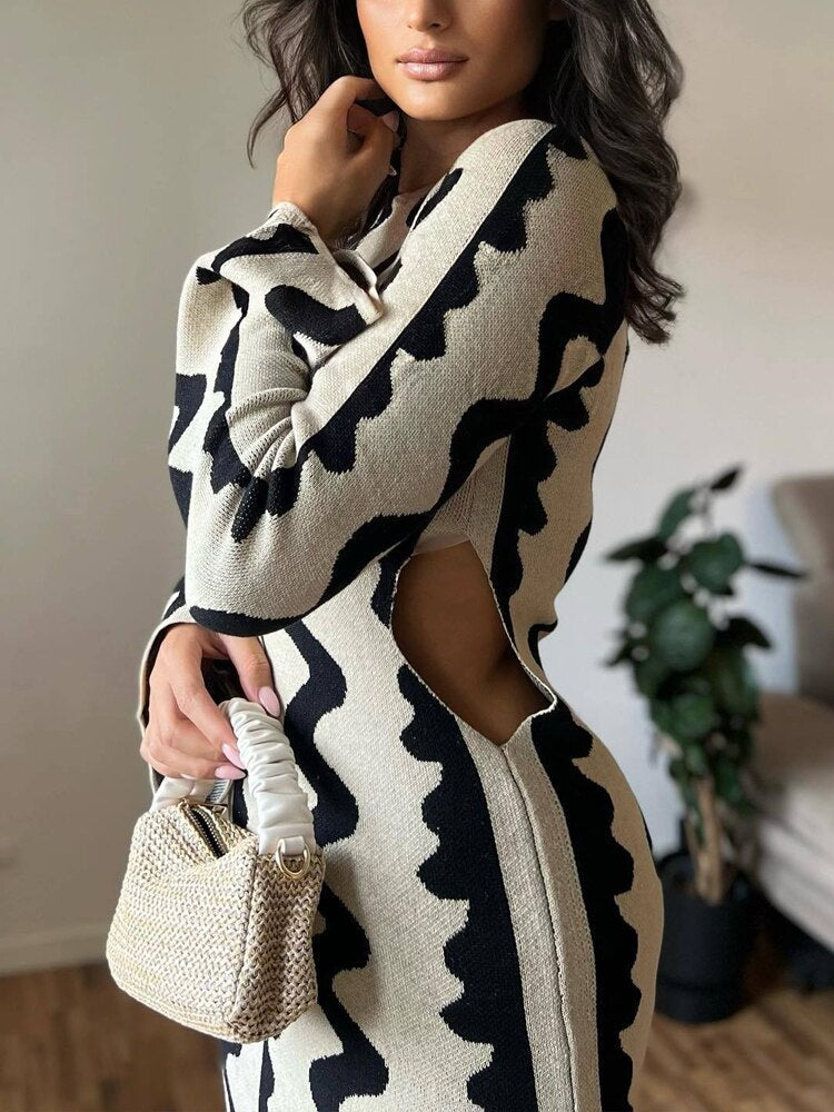 ALEKSANDRA | SUKIENKA MAXI DZIANINOWA Z ELEGANCKIMI WYCIĘCIAMI